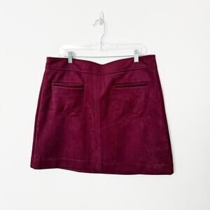 [LOFT] Burgundy Maroon Vegan Suede A-Line Mini Skirt Slit Pockets Mod Twee Sz 16